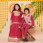 Thumbnail for Girls Maroon & Peach Lace work kurti Ready to wear Lehenga with Dupatta for Kids - Bhama - Distacart