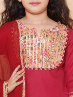 Thumbnail for Girls Maroon & Peach Lace work kurti Ready to wear Lehenga with Dupatta for Kids - Bhama - Distacart