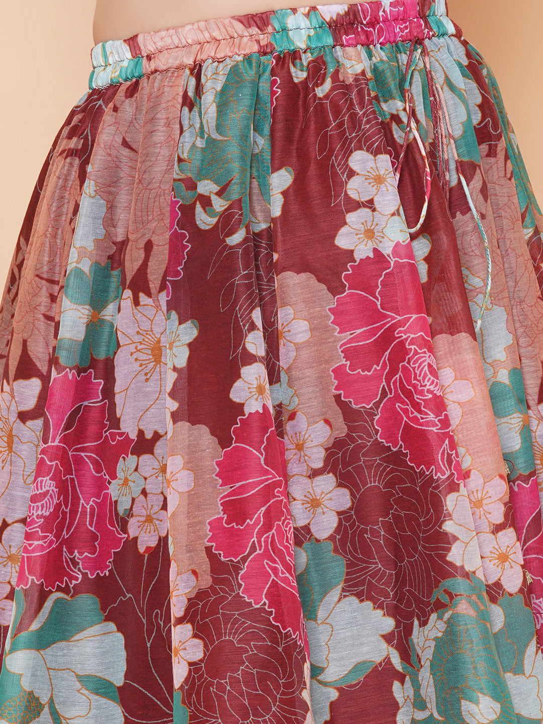 Girls Maroon Digital Multi Flower Printed Choli Lehenga with Maroon Dupatta for Kids - Bhama - Distacart