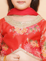 Thumbnail for Girls Red & Green Digital Flower Print Lace work Choli Lehenga with Dupatta - Bhama - Distacart