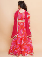 Thumbnail for Girls Red & Pink Digital Flower Print Lace work Choli Lehenga with Dupatta - Bhama - Distacart