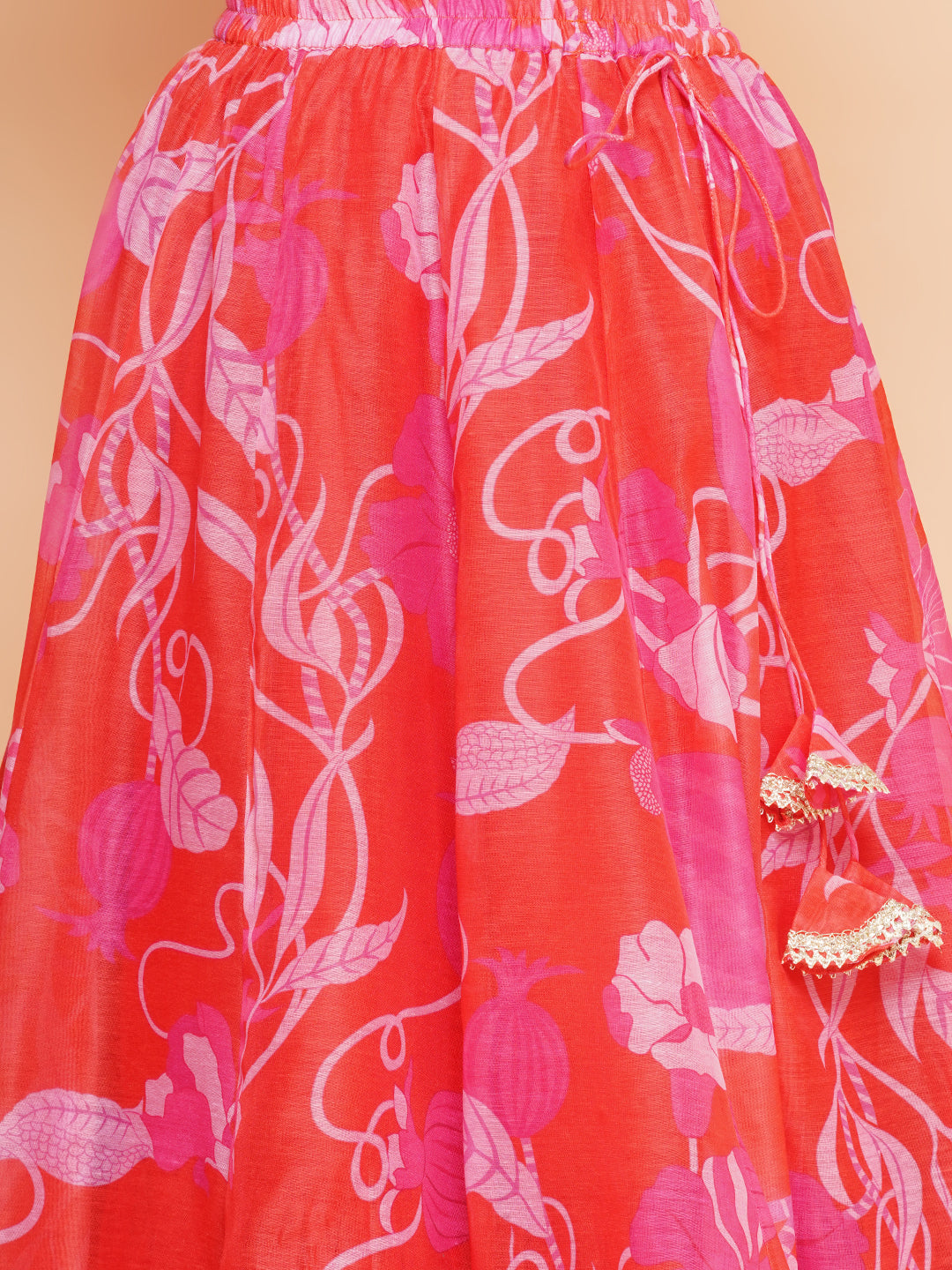 Girls Red & Pink Digital Flower Print Lace work Choli Lehenga with Dupatta - Bhama - Distacart
