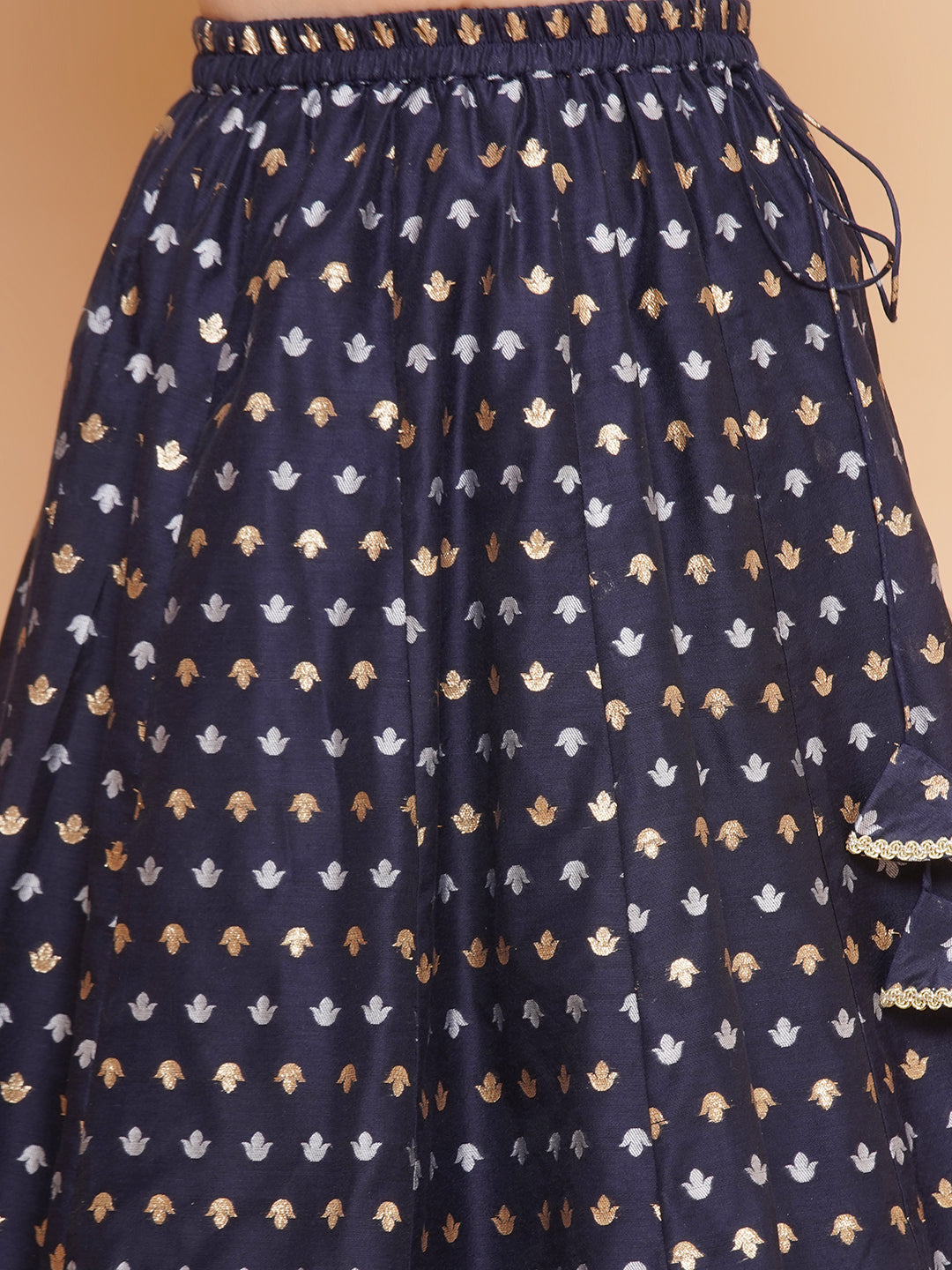 Girls Navy blue Jacquard design Lehenga &Detailed Blouse With Dupatta for Kids - Bhama - Distacart