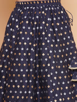 Thumbnail for Girls Navy blue Jacquard design Lehenga &Detailed Blouse With Dupatta for Kids - Bhama - Distacart