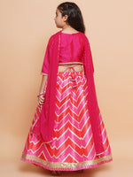 Thumbnail for Girls Pink & White Embroidered Choli Pink Zig Zag Printed Lehenga with Dupatta - Bhama - Distacart