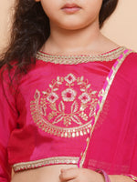 Thumbnail for Girls Pink & White Embroidered Choli Pink Zig Zag Printed Lehenga with Dupatta - Bhama - Distacart