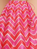 Thumbnail for Girls Pink & White Embroidered Choli Pink Zig Zag Printed Lehenga with Dupatta - Bhama - Distacart