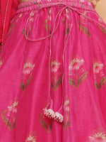 Thumbnail for Girls Dark Pink Floral Printed Ready to Wear Lehenga & Blouse With Dupatta - Bhama - Distacart