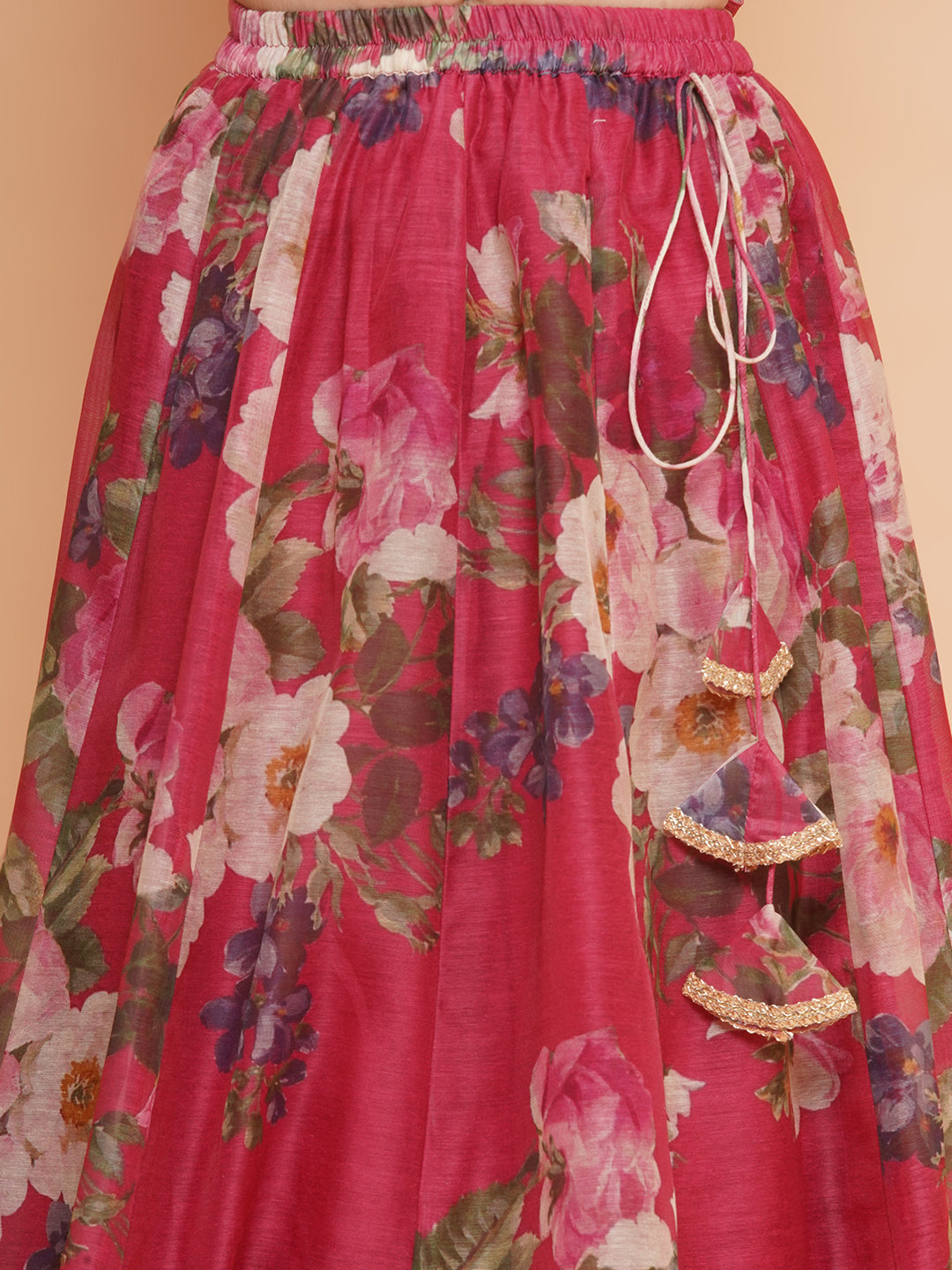 Girls Maroon Floral Printed Ready to Wear Lehenga & Blouse With Dupatta - Bhama - Distacart