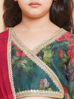 Thumbnail for Girls Green Floral Printed Ready to Wear Lehenga & Blouse With Dupatta - Bhama - Distacart