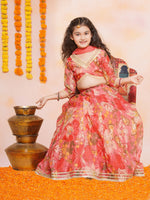Thumbnail for Girls Floral Printed Ready to Wear Lehenga & Blouse With Dupatta - Bhama - Distacart