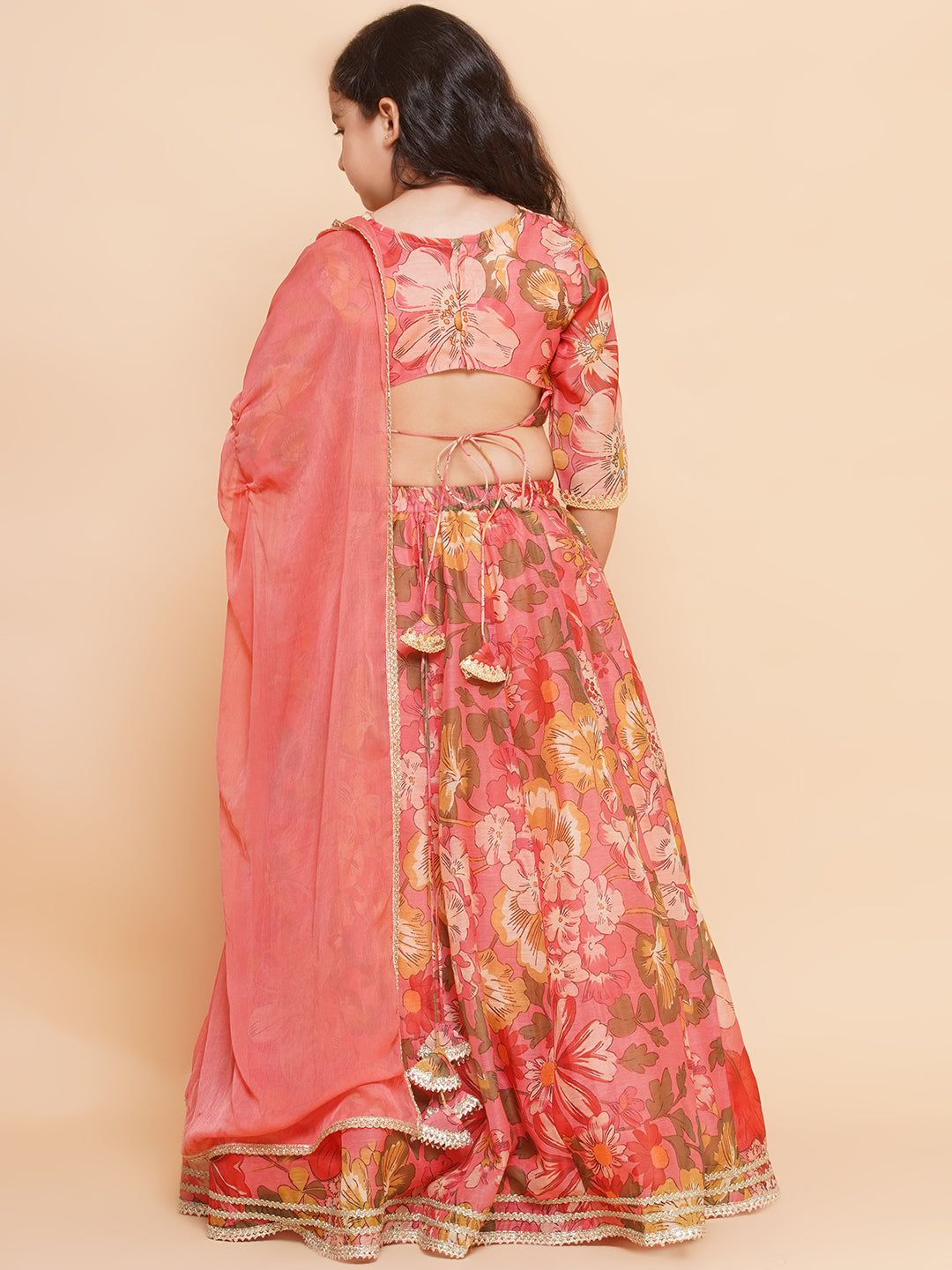 Girls Floral Printed Ready to Wear Lehenga & Blouse With Dupatta - Bhama - Distacart