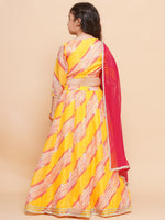 Thumbnail for Girls Yellow & Pink Embroidered Choli Yellow Lehariya Printed Lehenga with Dupatta - Bhama - Distacart