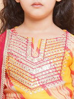 Thumbnail for Girls Yellow & Pink Embroidered Choli Yellow Lehariya Printed Lehenga with Dupatta - Bhama - Distacart