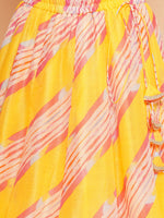 Thumbnail for Girls Yellow & Pink Embroidered Choli Yellow Lehariya Printed Lehenga with Dupatta - Bhama - Distacart