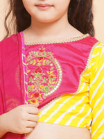 Thumbnail for Girls Yellow Leheriya Printed Lehenga & Pink Embroidered Choli with Dupatta for Kids - Bhama - Distacart