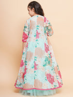 Thumbnail for Girls Sea Green Multi Floral Printed Ready to Wear Lehenga & Blouse With Shrug - Bhama - Distacart