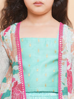 Thumbnail for Girls Sea Green Multi Floral Printed Ready to Wear Lehenga & Blouse With Shrug - Bhama - Distacart