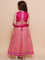 Thumbnail for Girls Pink Embroidered Choli Peach Jaal foil printed Lehenga With Dupatta - Bhama - Distacart