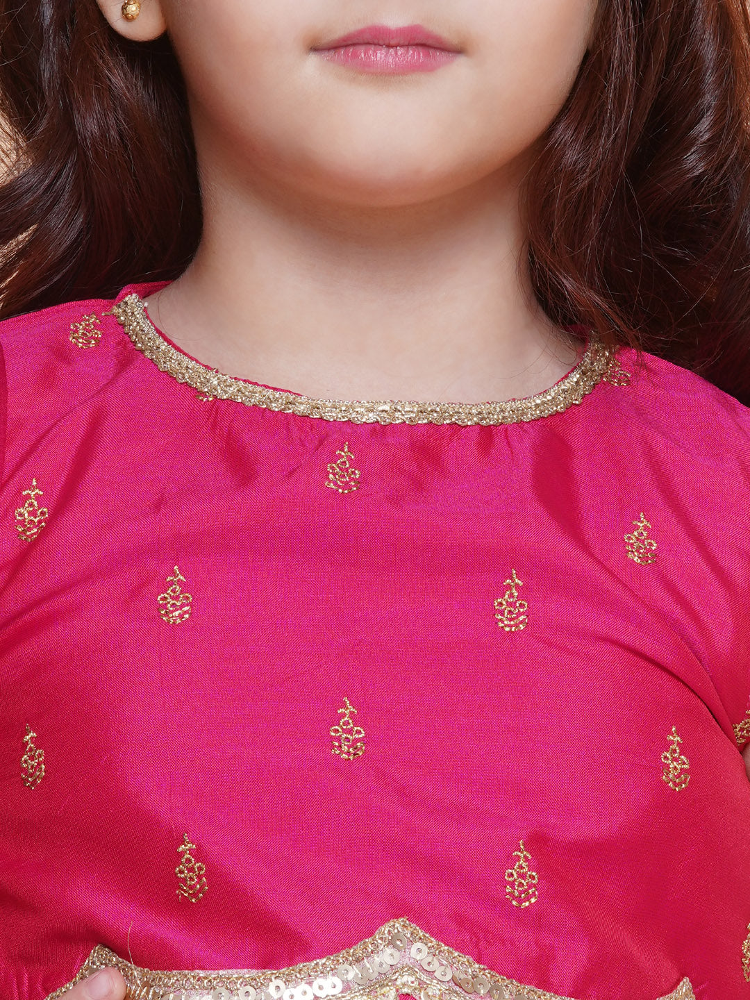 Girls Pink Embroidered Choli Peach Jaal foil printed Lehenga With Dupatta - Bhama - Distacart