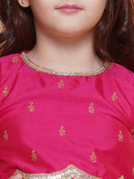 Thumbnail for Girls Pink Embroidered Choli Peach Jaal foil printed Lehenga With Dupatta - Bhama - Distacart