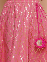 Thumbnail for Girls Pink Embroidered Choli Peach Jaal foil printed Lehenga With Dupatta - Bhama - Distacart