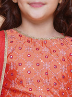 Thumbnail for Girls Orange Embroidered Choli Green Flower printed Lehenga With Dupatta - Bhama - Distacart