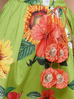 Thumbnail for Girls Orange Embroidered Choli Green Flower printed Lehenga With Dupatta - Bhama - Distacart