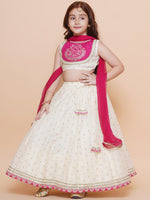 Thumbnail for Girls Off white Jacquard booti lehenga & Pink Embroidered Choli Lehenga With Dupatta - Bhama - Distacart