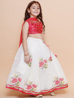 Thumbnail for Girls Peach embroidered choli & floral embroidered Design Lehenga With Dupatta - Bhama - Distacart