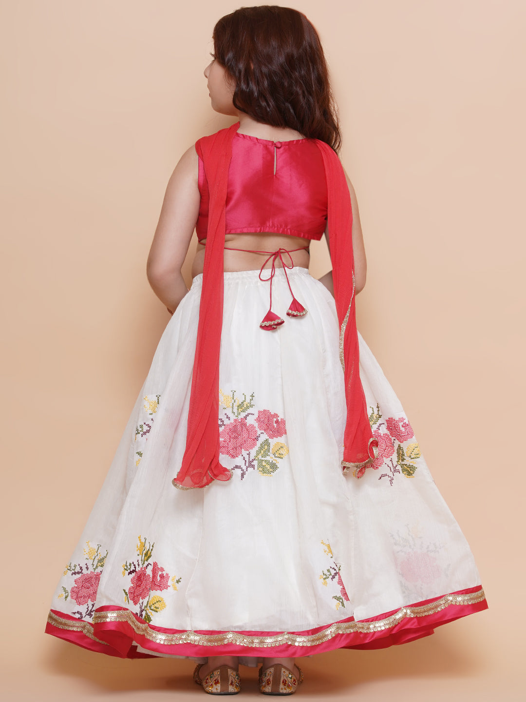 Girls Peach embroidered choli & floral embroidered Design Lehenga With Dupatta - Bhama - Distacart