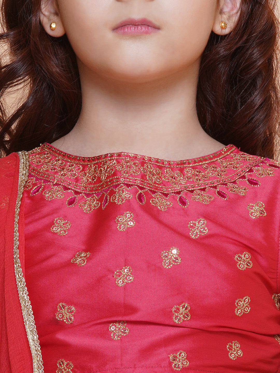 Girls Peach embroidered choli & floral embroidered Design Lehenga With Dupatta - Bhama - Distacart