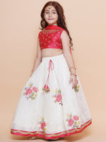 Thumbnail for Girls Peach embroidered choli & floral embroidered Design Lehenga With Dupatta - Bhama - Distacart