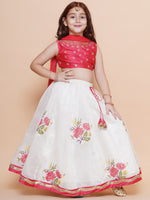 Thumbnail for Girls Peach embroidered choli & floral embroidered Design Lehenga With Dupatta - Bhama - Distacart