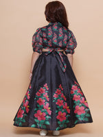 Thumbnail for Girls Black Floral Printed Ready to Wear Lehenga & Blouse - Bhama - Distacart