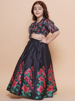 Thumbnail for Girls Black Floral Printed Ready to Wear Lehenga & Blouse - Bhama - Distacart