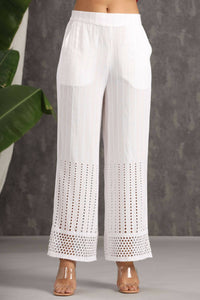 Thumbnail for Juniper Women White Rayon Woven Design Flared Palazzo - Distacart