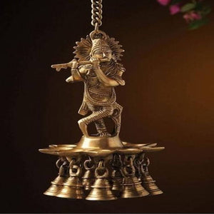 Puja N Pujari Krishna Hanging Diya with Bells For Pooja Room