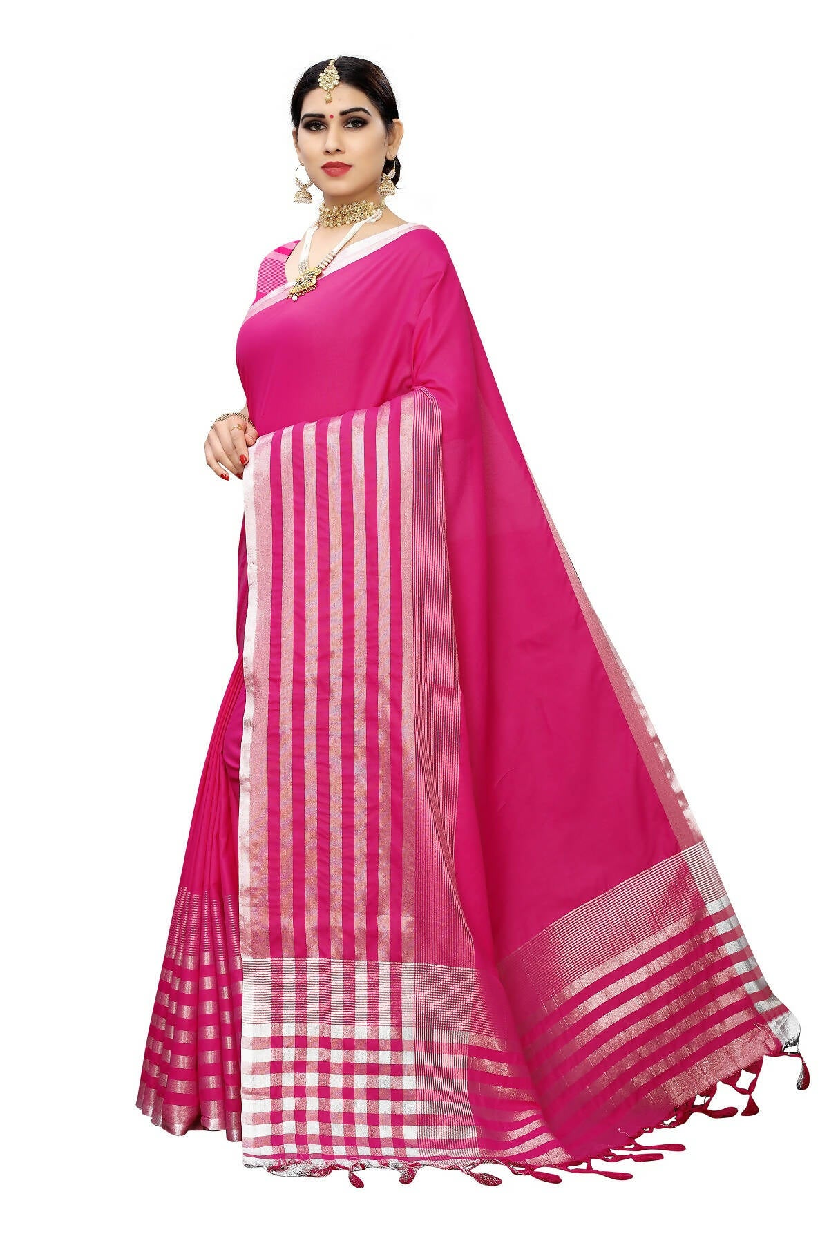 Vamika Pink Cotton Silk Weaving Saree (Twitter Pink) - Distacart