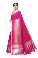 Thumbnail for Vamika Pink Cotton Silk Weaving Saree (Twitter Pink) - Distacart
