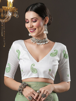 Thumbnail for Saree Mall Olive Green & White Paisley Embroidered Organza Banarasi Sarees - Distacart