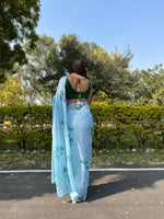 Thumbnail for Vamsee Sky Blue Chiffon Designer Saree - Distacart