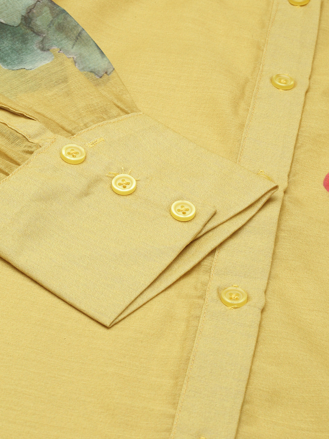 Women's Mustard Yellow & Red Floral Print Shirt Style Top - Bhama - Distacart