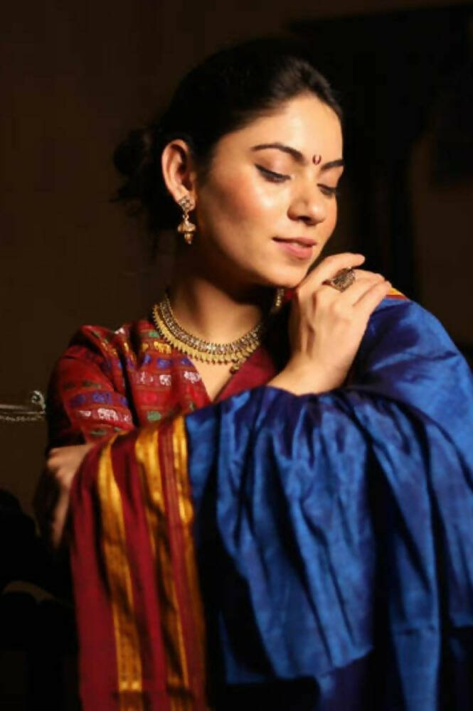 Very Much Indian Handloom Cotton Viscose Ilkal Saree - Royal Blue - Distacart