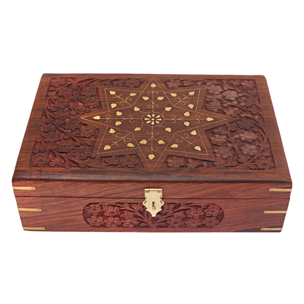 Nizalia Carved Motif Of Flora Handmade Beautiful Jewellery Box