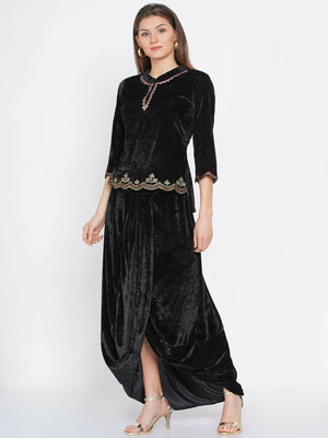 Women Republic Black Velvet Embroiderd Koti With Dhoti Pants - Distacart