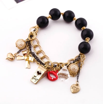 Gold-Plated Alloy Classy Beaded Charm Bracelet - The Pari - Distacart