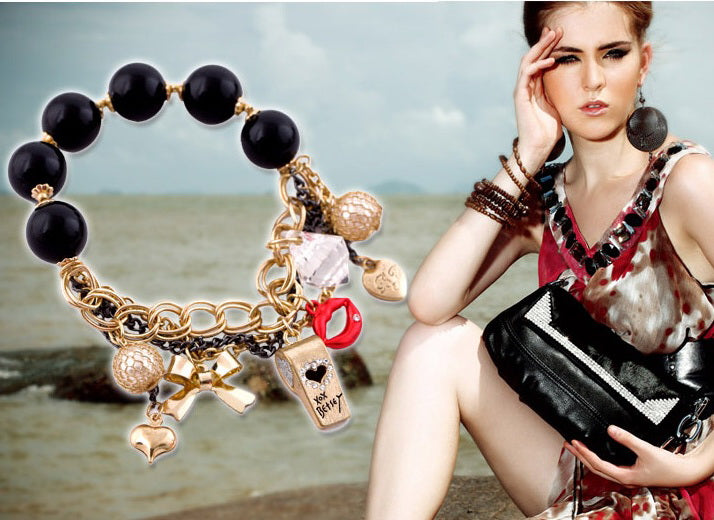 Gold-Plated Alloy Classy Beaded Charm Bracelet - The Pari - Distacart