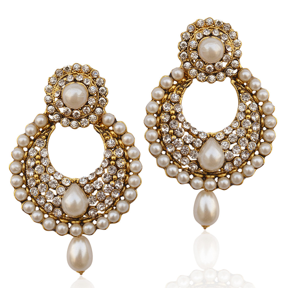 Gold-Plated Alloy Traditional Look Pearl Studded Earrings - The Pari - Distacart