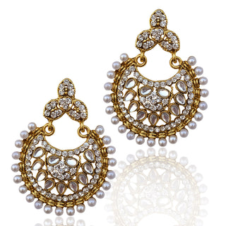 Gold-Plated Alloy Traditional Look Pearl Studded Earrings - The Pari - Distacart